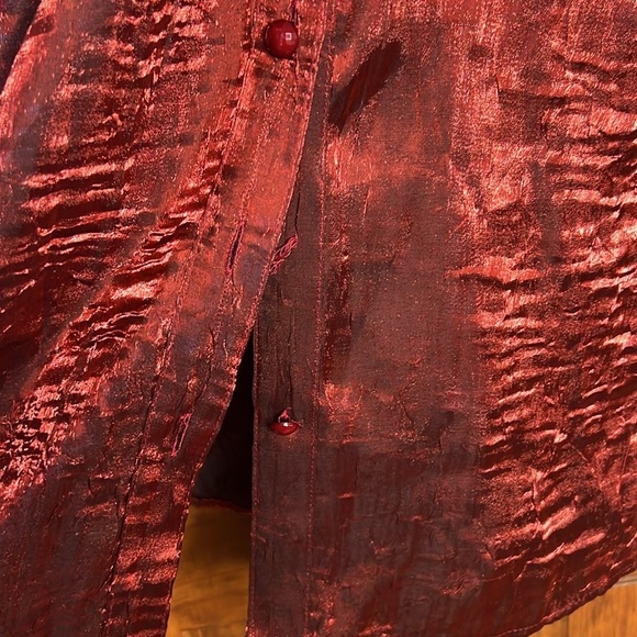 Artsy Whimsigoth Metallic Red Button Down Tunic Blouse | Women's 2X - Picture 4 of 11